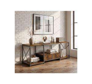 Rack TV Aurelio 140 Cm 2 Cajones Y Estantes Marco Metálico Marrón Y Negro DSG06408R