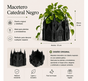 Macetero Decorativo Hogar- Forma Catedral 13 cm Negro