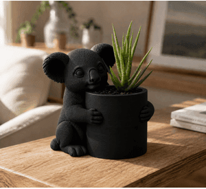 Macetero Decorativo Hogar- Forma Koala 17 cm Negro