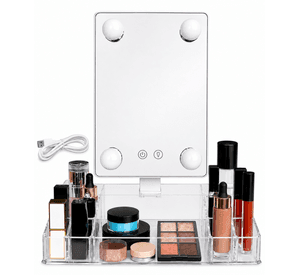 Espejo De Maquillaje Con Luz Led Y Organizador 360 Grados