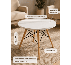 Mesa Para Niños Redonda Pequeña Blanca con Patas de Madera Estilo Eames