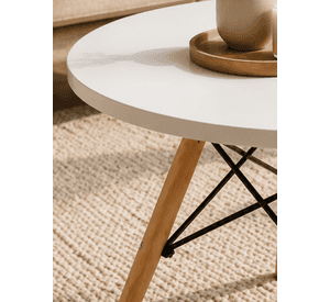 Mesa Para Niños Redonda Pequeña Blanca con Patas de Madera Estilo Eames