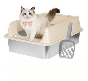 Arenero Gatos Grande Michis Bano Sanitario Acero Inox Con Pala Color Cafe