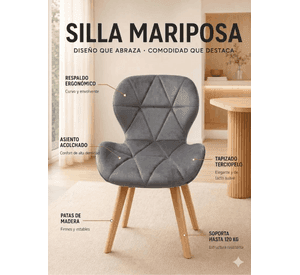 Pack 6 Sillas de Comedor Mariposa Tapizada en Felpa Terciopelo Nordico con patas de madera