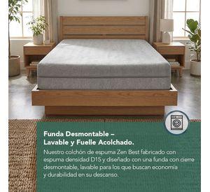 Cama Europea Zen Best 2 Plazas 190 Cm Colchon Espuma Con Funda Velvet+ Respaldo