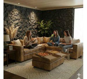SOFA SECCIONAL BURTON BEIGE DE CUERO SINTETICO ENVEJECIDO