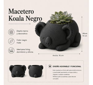 Macetero Decorativo Hogar- Koala Durmiente 10 cm Negro