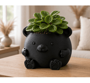 Macetero Decorativo Hogar- Forma Osito 16 cm Negro