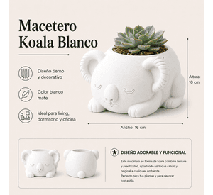 Macetero Decorativo Hogar- Koala Durmiente 10 cm Blanco