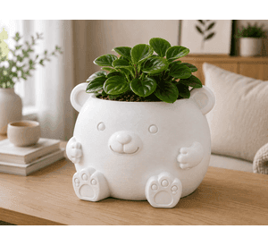 Macetero Decorativo Hogar- Forma Osito 16 cm Blanco