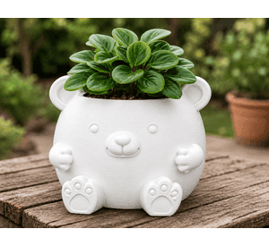 Macetero Decorativo Hogar- Forma Osito 16 cm Blanco