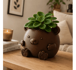 Macetero Decorativo Hogar- Forma Osito 16 cm Marrón