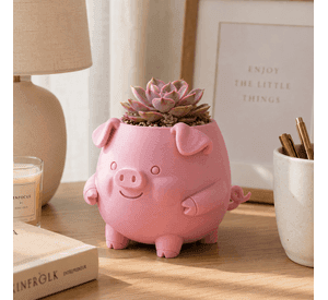 Macetero Decorativo Hogar- Forma Cerdito 13 cm Rosa