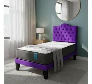Cama 1,5 Plazas Abotonada 105X190cm + Respaldo Morado + Colchon Flobal