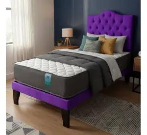 Cama 1,5 Plazas Abotonada 105X190cm + Respaldo Morado + Colchon Flobal