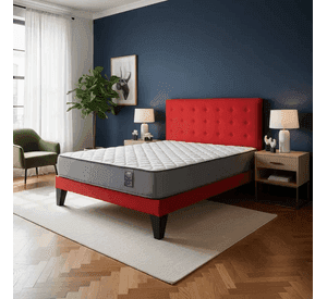 Cama 2 Plazas Abotonada 150X190cm + Respaldo Rojo + Colchon Flobal