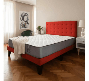 Cama 2 Plazas Abotonada 150X190cm + Respaldo Rojo + Colchon Flobal