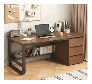 Escritorio con cajones de madera para oficina 100cm Marrón