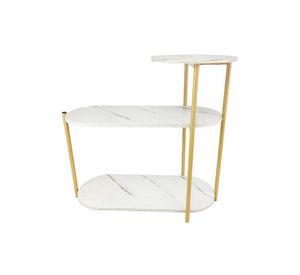 Mesa Lateral Mármol Blanco Dorado