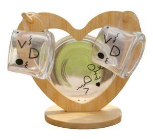 Juego Vajilla Tazas Café Soporte Bambú Diseño Corazón Jhn