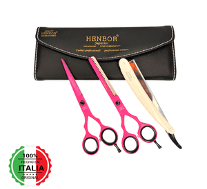 Kit Tijeras Peluquer a Henbor 6 Microdentada Y Esculpidora Con Estuche Rosa