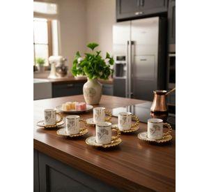 Juego Vajilla Set 6 Tazas Café Plato Decorado Adorno Jhn