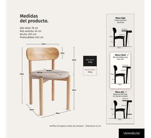 Silla Para Comedor Cocina Madera Tapizada Moderna Respaldo Porto Greige