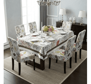 Mantel Rectangular 1.5x2.3 Mas 6 Fundas De Sillas W.m G Z Beige Flores