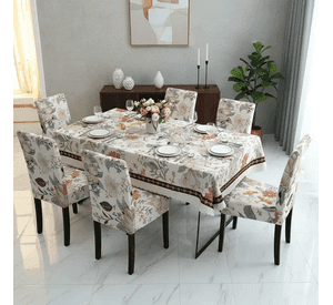 Mantel Rectangular 1.5x2.3 Mas 6 Fundas De Sillas W.m G Z Beige Flores