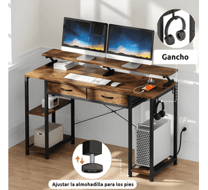 Escritorio 120x50x86cm con repisa ganchos puerto USB #2