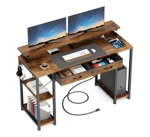 Escritorio 120x50x86cm con repisa ganchos puerto USB #3