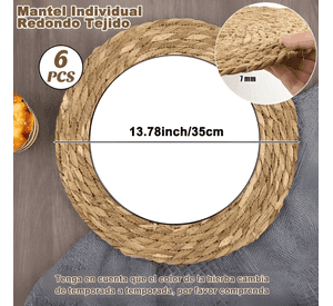 Set 6 individuales mantel fibra natural yute 35 CM redondos