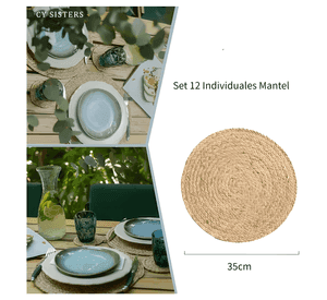 Set 12 individuales de mesa redondos de paja natural 35cm #5