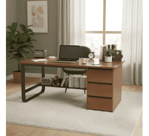 Escritorio con cajones de madera para oficina 100cm Marrón