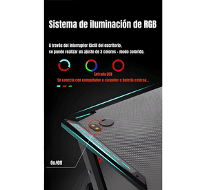 Escritorio gamer con luces 120x60x73cm Negro #3