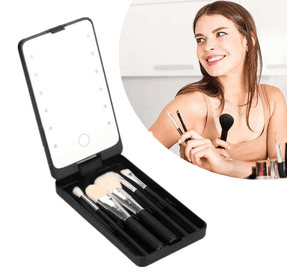 Espejo De Maquillaje Plegable Con 12 Luces Led Y Aumento