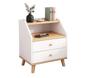 Velador de Madera con 2 Cajones y Doble Repisa 53x40x30 cm