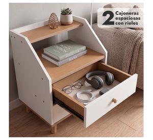 Velador de Madera con 2 Cajones y Doble Repisa 53x40x30 cm