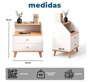 Velador de Madera con 2 Cajones y Doble Repisa 53x40x30 cm