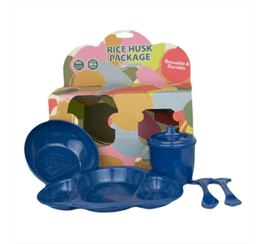 Set 5 Unds. para bebés (Plato+Bowl+Vaso+Cuchara+Tenedor) Azul, Cáscara De Arroz