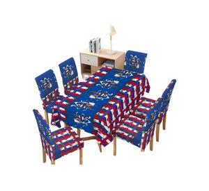 MANTEL FIESTAS PATRIAS DE TELA CON FUNDAS DE SILLAS ELASTICADAS M5