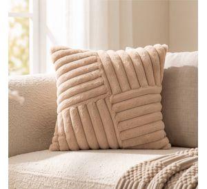 Set 2 Fundas de Cojín Peluche Suave Rayas Beige 45x45 cm Colección Alaska Reikiavik