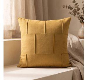 Set 2 Fundas de Cojín Cuero Tejido Entretejido Mostaza 45x45 cm Colección Toscana Siena