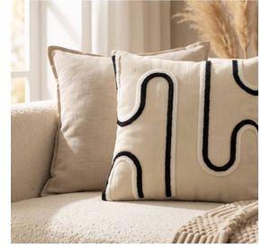 Set 2 Fundas de Cojín Tufting Geométrico Abstracto Beige 45x45 cm Colección Bauhaus Budapest