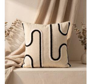 Set 2 Fundas de Cojín Tufting Geométrico Abstracto Beige 45x45 cm Colección Bauhaus Budapest