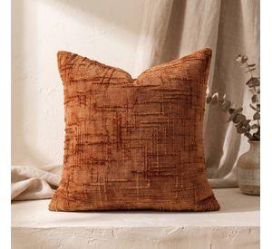 Set 2 Fundas de Cojín Chenille Texturizado Cuadriculado Naranjo 45x45 cm Colección Mónaco Cobre