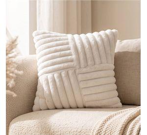 Set 2 Fundas de Cojín Peluche Suave Rayas Blanco 45x45 cm Colección Alaska Svalbard