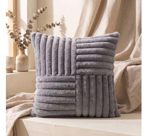 Set 2 Fundas de Cojín Peluche Suave Rayas Gris 45x45 cm Colección Alaska Yukon