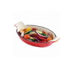 PLATO DE HIERRO ENLOZADO OVALADO ROJO 26 cm