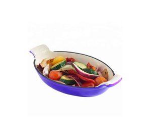PLATO DE HIERRO ENLOZADO OVALADO AZUL 26 cm